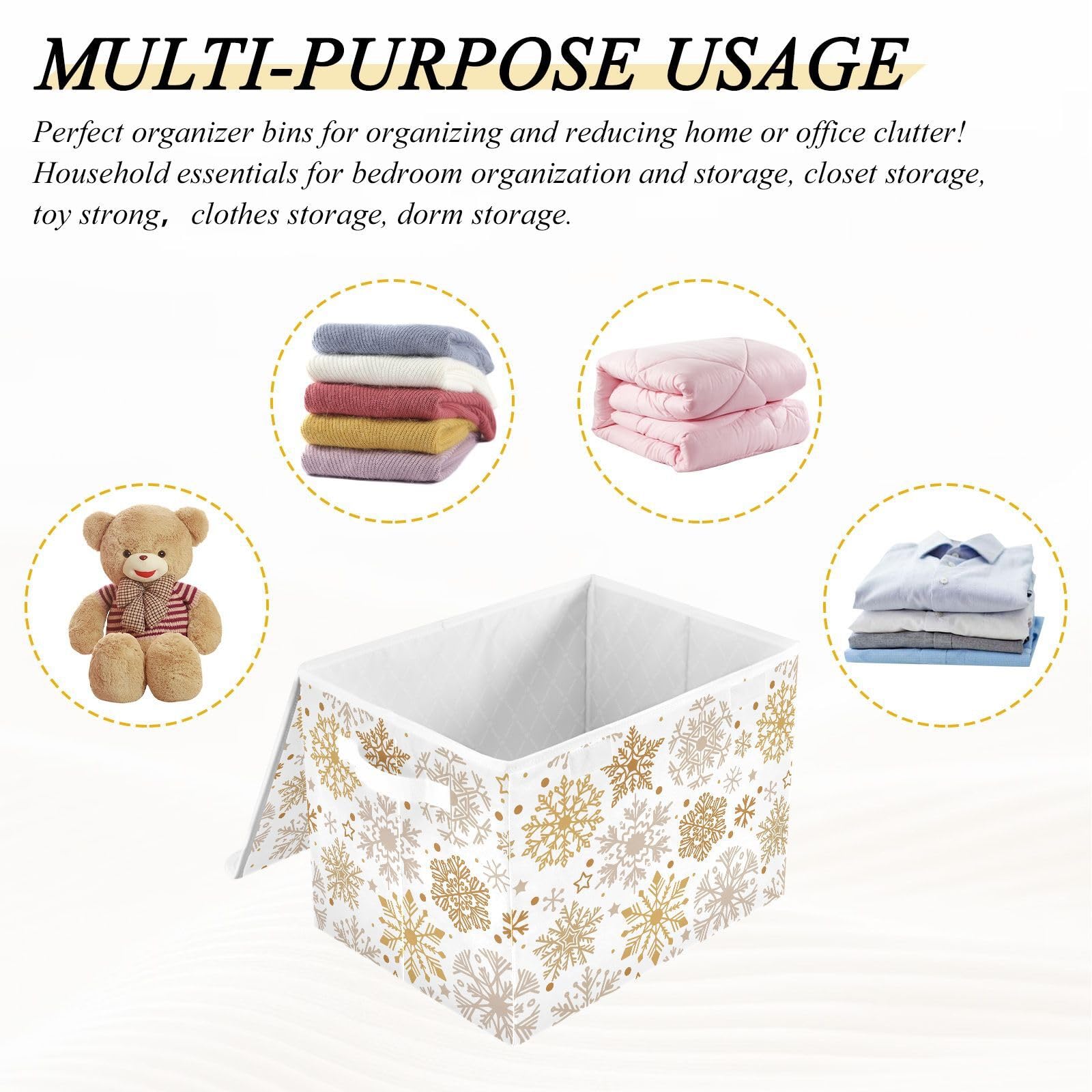 MNSRUU Collapsible Storage Boxes Fabric with Lids and Handle, Ornament Storage Cubes Closet Organizers and Storage Bins Cabinet Christmas Snowflakes for Home Bedroom Office