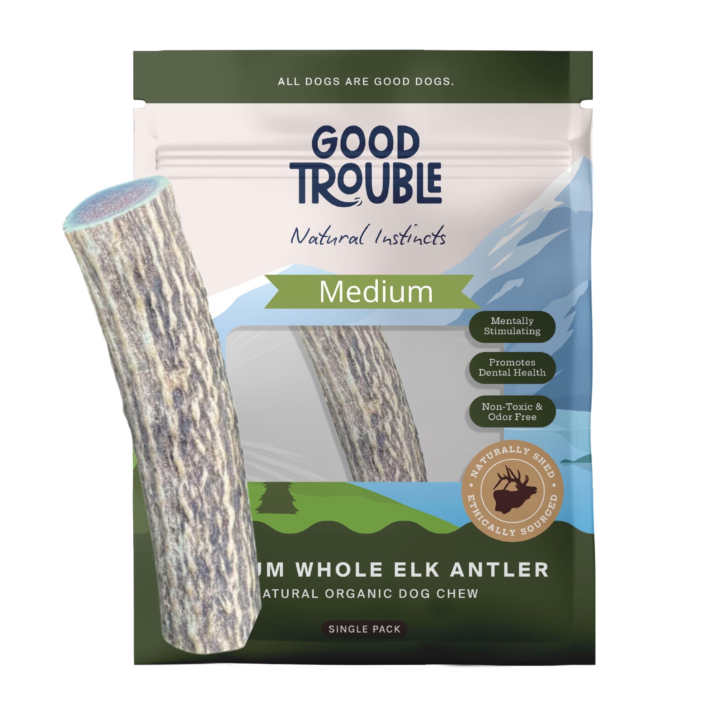 Good Trouble Pets Premium Elk Antlers for Medium Dogs - All-Natural, Shed Antler Chews for Dental Health & Calming - Durable Dog Bones for Aggressive Chewers - Cruelty-Free, North American Sourced