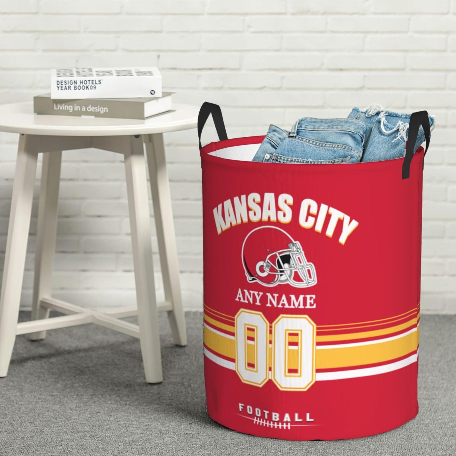 Kansas City Laundry Hamper, Personalized Football Style Laundry Basket, Custom Name and Number Collapsible Storage Basket with Handle Gift for Bedroom Bathroom