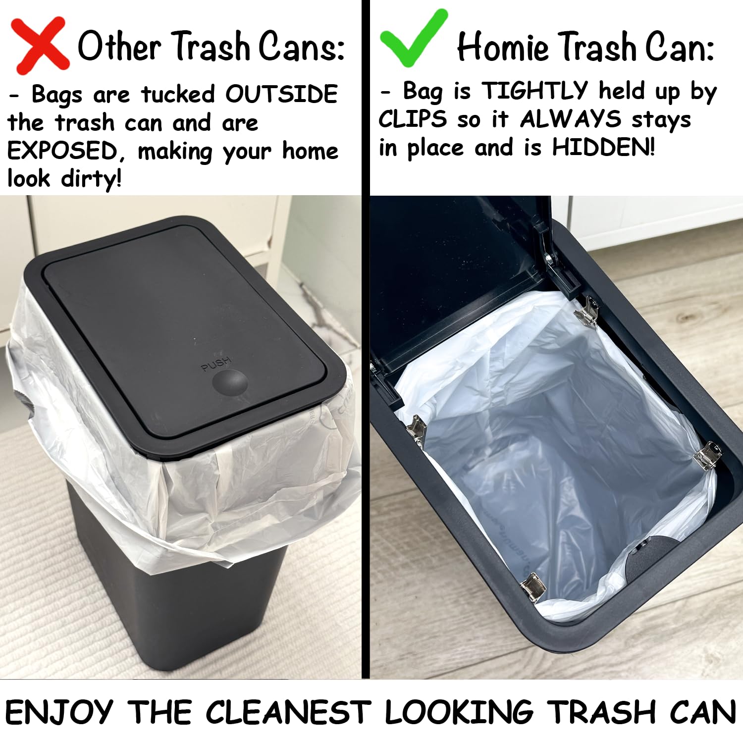 Homie Slim Bathroom Trash Can 2.9 Gallon with Pop-Up Lid, Bag Holding Clips, Use as Mini Garbage Basket, Slim Dust Bin, or Decor in Bathroom, Restroom, Kitchen (Black)