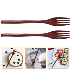 EXCEART 2 Pcs Wooden Forks Japanese Wood Dinner Forks Fruit Salad Forks Handmade Kitchen Utensil for Cooking Stirring Eating