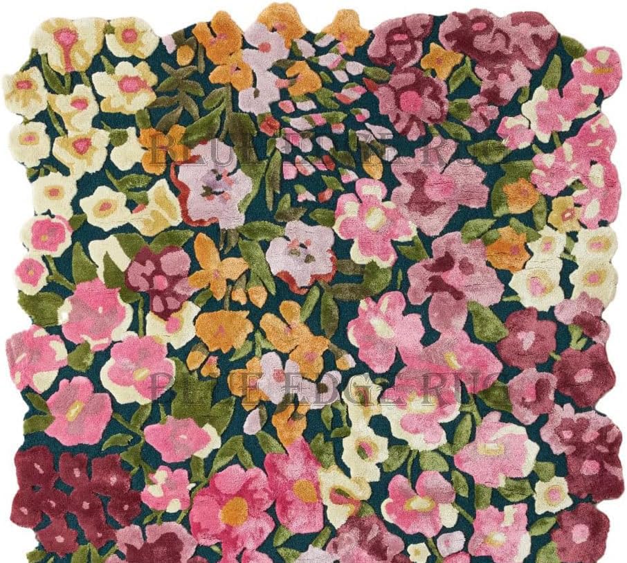 BLUEEDGERUG Handmade Flower Multicoloured Irregular Area Rug 100% Imported Blended Wool Floral Area Rug (2.6x6.0 feet)