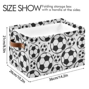 Soccer Ball Football Large Storage Basket Cube Storage Bin Canvas Fabric Organizer Handles Collapsible Decorative for Clothes Toys Bedroom