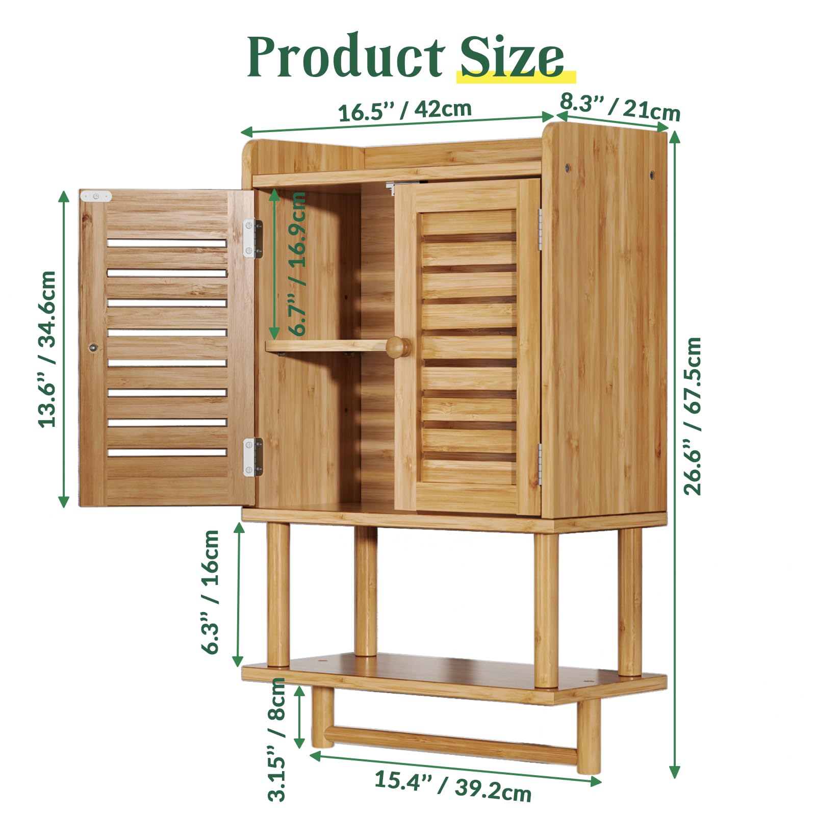 AmazerBath Bathroom Wall Cabinets, Bamboo Medicine Cabinets with Towel Bar, Wall Mounted Storage Cabinet with Adjustable Shelves, 2 Doors Over The Toilet Storage for Small Spaces,8.3x16.5x26.6 Inches