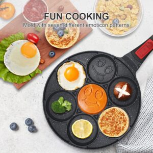 RANXINGST Pancake Pan 7 Holes, Non Stick Mini Crepe Pan with Detachable Handle, Pancake Mold for Kids, Oven Safe, Black