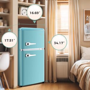 Anypro 3.2 Cu.Ft Compact Refrigerator, Mini Fridge with Freezer, Retro Double Door Small Fridge, 7 AdjustableTemperature Settings, Removable Shelves, Small Refrigerator for Dorm, Office, Bedroom, Blue