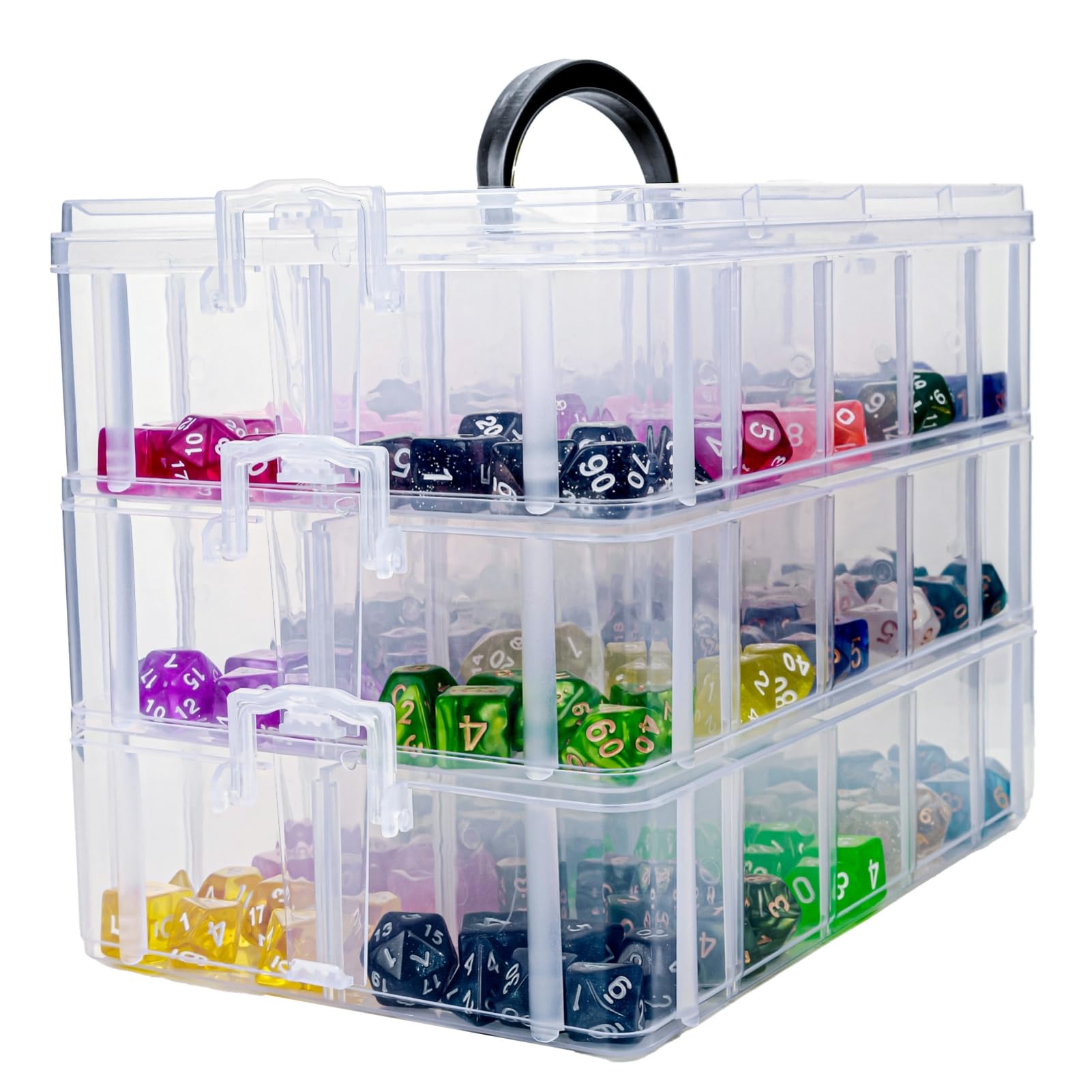 PUGED DND Dice Storage Box with Removable Dividers Polyhedral Dice Plastic Organizer Holding Up To 1200 Dices Craft Bead Compartment Container for Sewing, Jewelry, Art, DIY