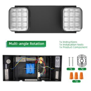 EXITLUX 1 Pack Blacks Emergency Lights with Backup Battery,Two Head Adjustable Fire Commercial Emergency Light Fixture-UL Listed-120/277VAC-Led Emergency Exit Lights Fixtures for Business.