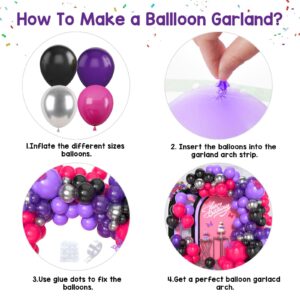 Paready Hot Pink and Purple Balloon Arch Kit, 125Pcs Purple Black Balloon Garland Kit Dark Purple Metallic Silver Party Balloons Purple Hot Pink Balloons for Kids Birthday Party Baby Shower Wedding