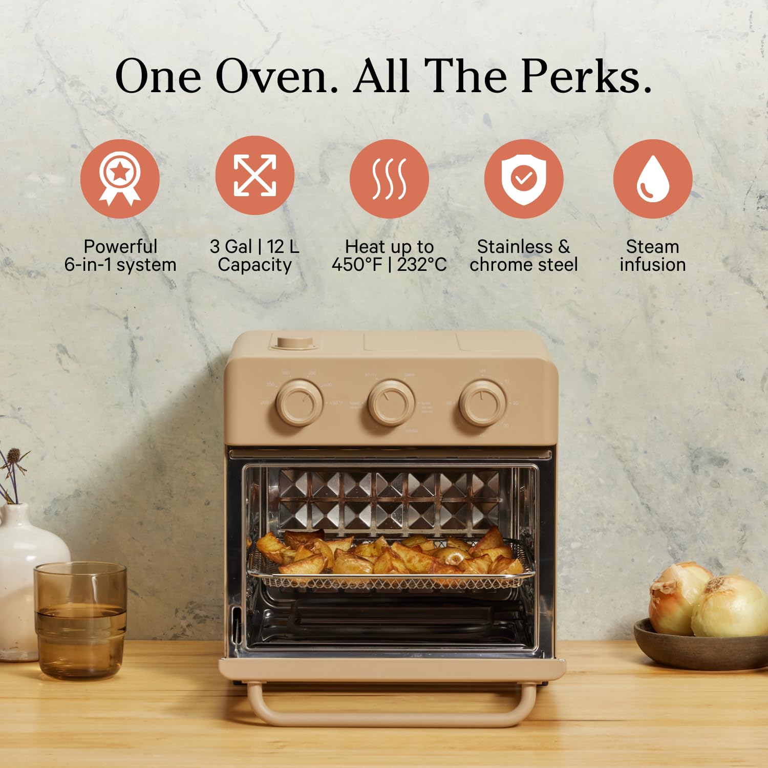 Our Place Wonder Oven | 6-in-1 Air Fryer & Toaster Oven with Steam Infusion | Compact, Countertop Friendly, Fast Preheat, Multifunctional | Air Fry, Toast, Roast, Bake, Reheat & Broil | Steam