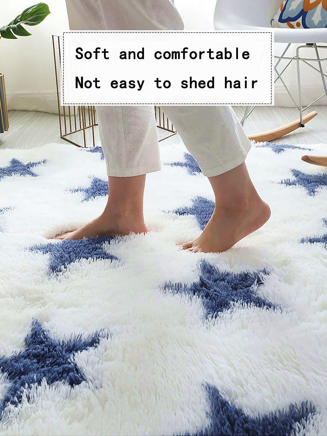 QWINEE Star Shaped Area Rug Indoor Plush Anti Slip Floor Mat Soft Carpet for Living Room Bedroom Home Decortion White 24"x71"