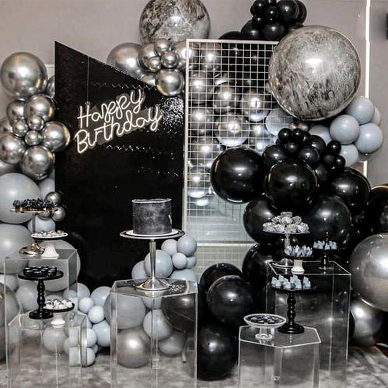 Black and Silver Balloon Arch Kit, 102Pcs Metallic Silver and Black Balloon Garland Kit Black Gray Party Balloons Grey Silver Latex Balloons for Birthday Party Baby Shower Wedding Bridal Shower