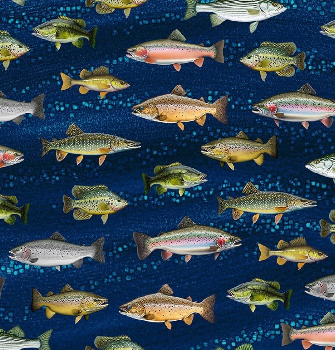 Timeless Treasures Lakeside Cabin Variety Fish Cotton Fabric by The Yard