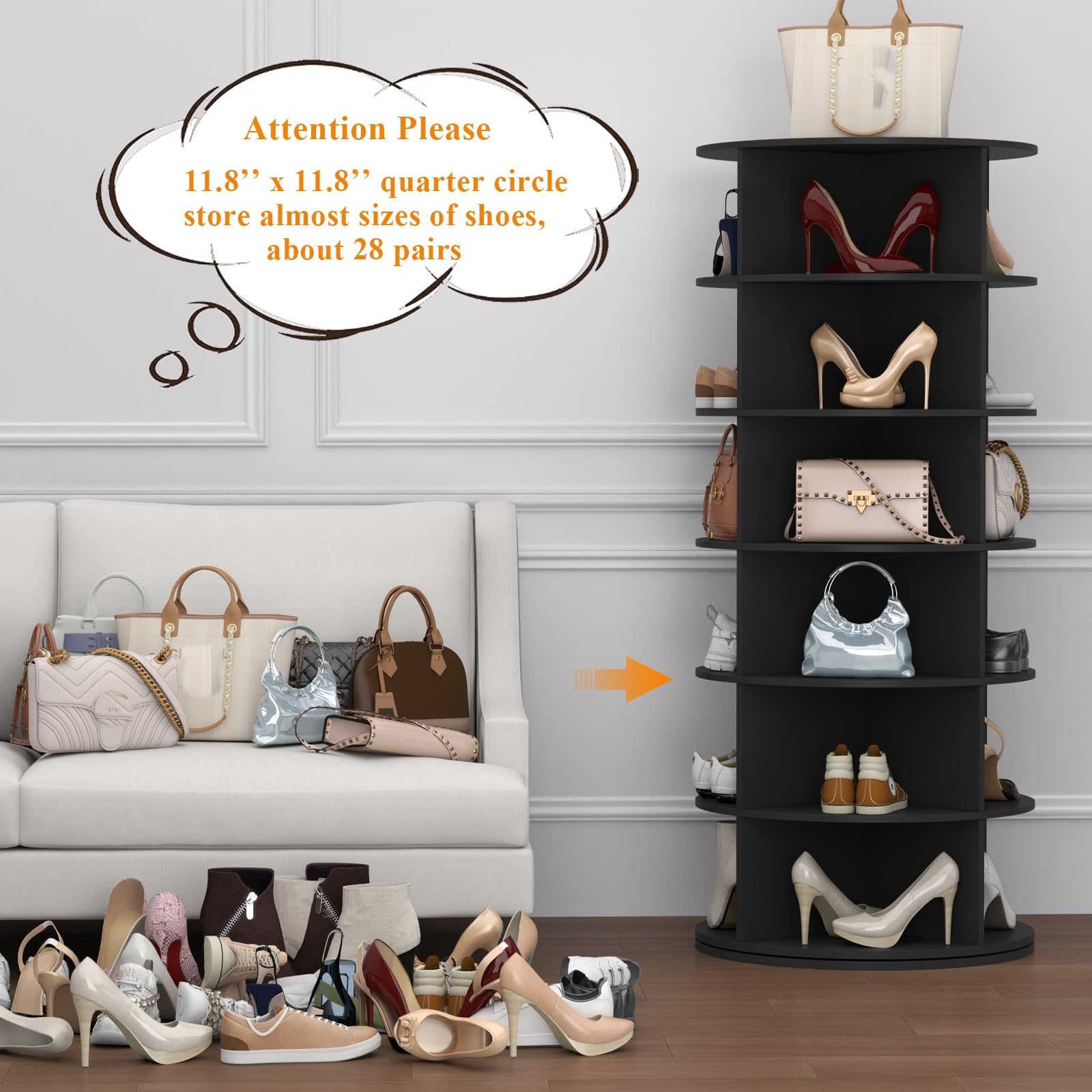 Gyfimoie Rotating Shoe Rack, 6-Tier Spinning Shoe Rack Tower, Free Standing 360°Revolving Shoe Storage Organizer Lazy Susan Shoe Rack for Entryway Living Room Hallway