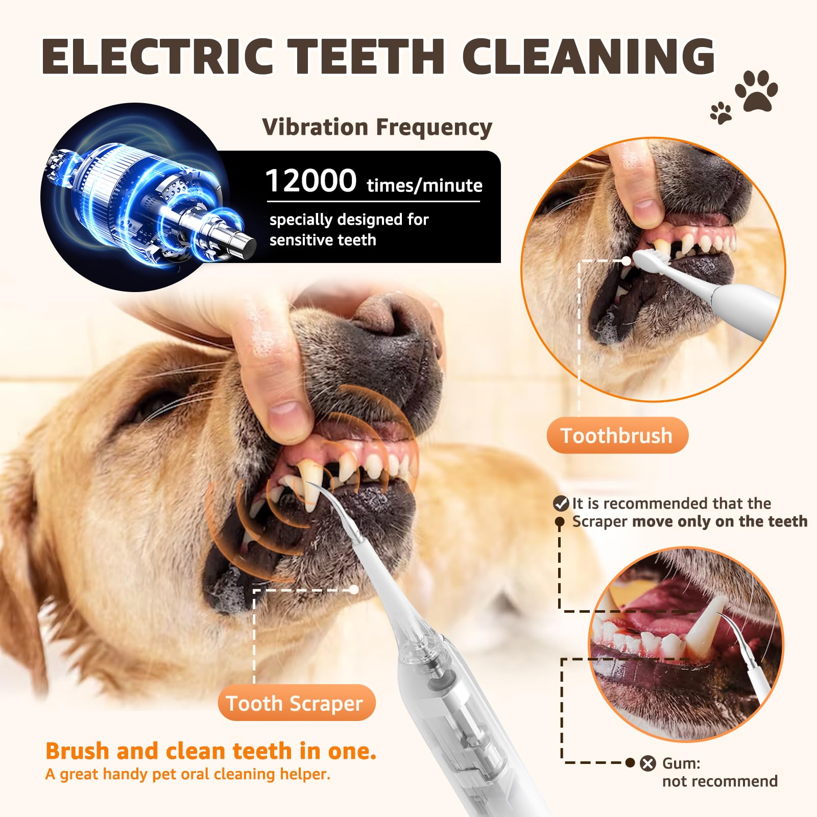 LOOBANI Dog Teeth Cleaning Kit, Rechargeable Sonic Electric, White, Includes Tooth Scraper, 2 Replaceable Heads, Silicone Finger Toothbrush, USB Cable