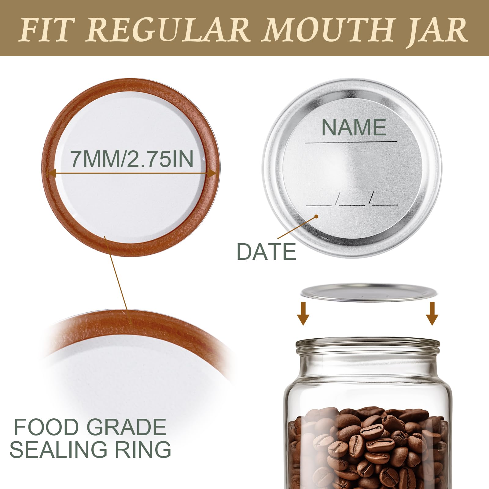 200 PCS Canning Lids Regular Mouth,2.76in Regular Mouth Mason Jar Lids,Ball Kerr Jar with Lids with Leak proof Airtight Seal Rust Proof Split,Regular Mouth Kerr Mason Jars Food Grade,Canning Food DIY