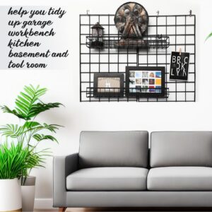 Blulu 4 Pcs Metal Grid Wall Baskets with Hooks Grid Wall Shelves Hanging Wire Basket Multi Function Storage Organizer for Kitchen Organizing Display(Black,15.75 x 3.94 x 1.97 Inch)