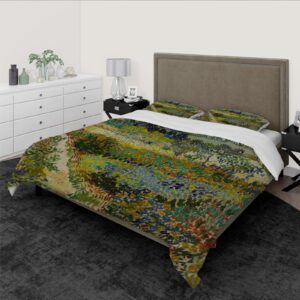 rivine impressionism style duvet cover set 3 pieces spring garden ultra soft breathable bedroom bedding set with 2 pillow shams 4 ties zipper king