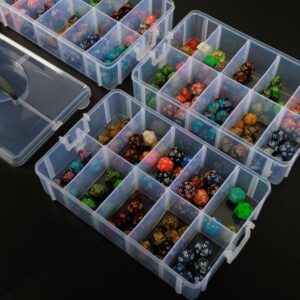 PUGED DND Dice Storage Box with Removable Dividers Polyhedral Dice Plastic Organizer Holding Up To 1200 Dices Craft Bead Compartment Container for Sewing, Jewelry, Art, DIY