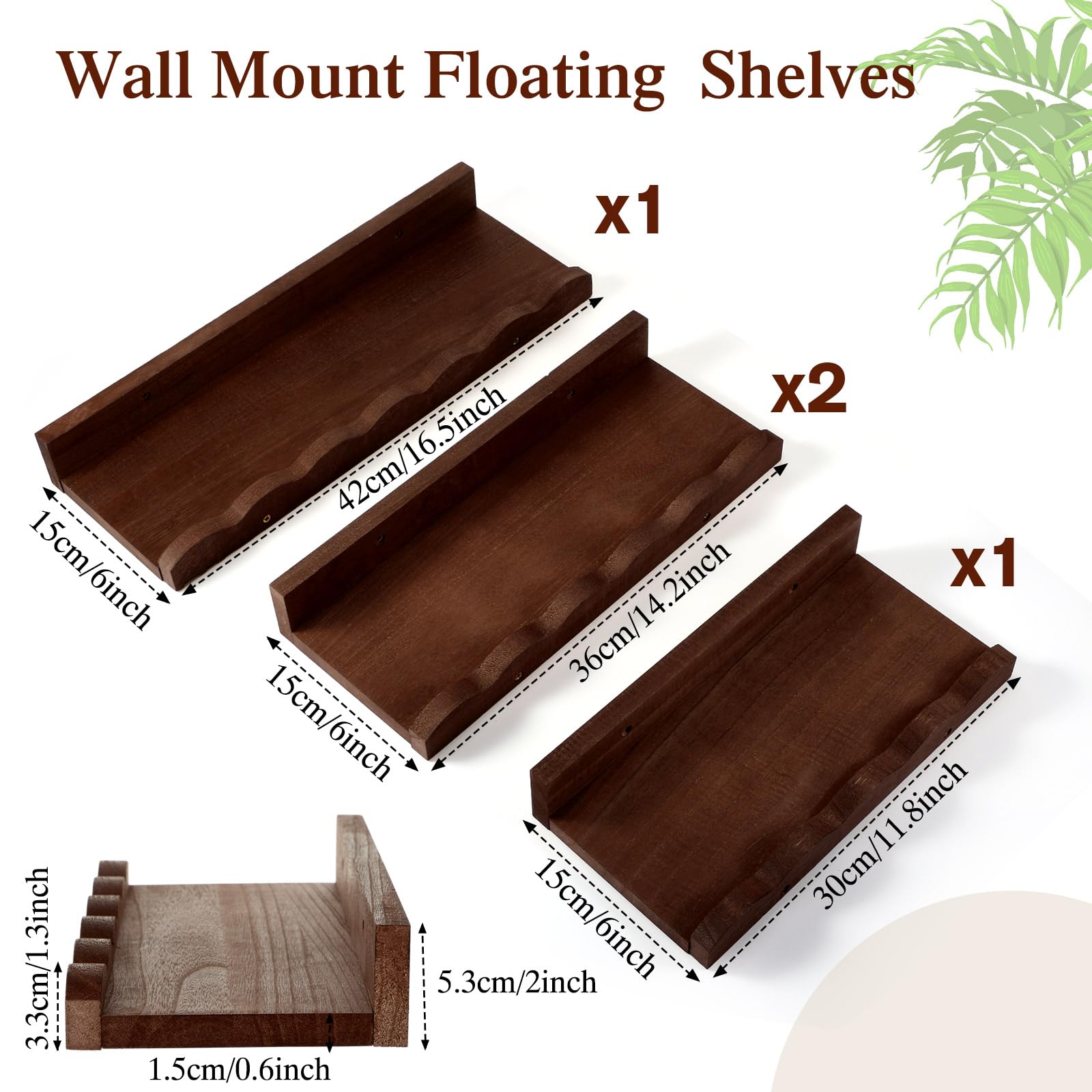 Suzile Set of 4 Floating Nursery Book Shelves for Wall Wood Floating Bookshelves Picture Small Ledge Shelf for Wall Boys Girls Teen Room Bathroom Bedroom Decor Storage(Walnut Brown)