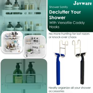 Jovware White Shower Caddy Hooks, Shower Caddy White Razor Hooks, Razor Hanger for Shower, White Shower Shelf Hooks, Shower Hooks for Loofah, Razor Holder 2 Pack Open