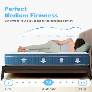 Planet Sleepings 12 Inch TwinXL Hybrid Mattress Bed in a Box,Medium Firm Gel Memory Foam Mattress with Individually Wrapped Pocket Coils Innerspring for Motion Isolation, CertiPUR-US