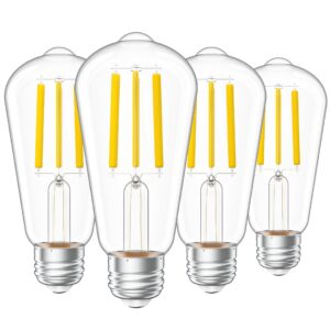 sunco 4 pack vintage led edison bulbs, 75w equivalent 13w, 1600 lm ultra brightness dimmable st58 filament, 4000k cool white, e26 medium base, clear glass light bulbs