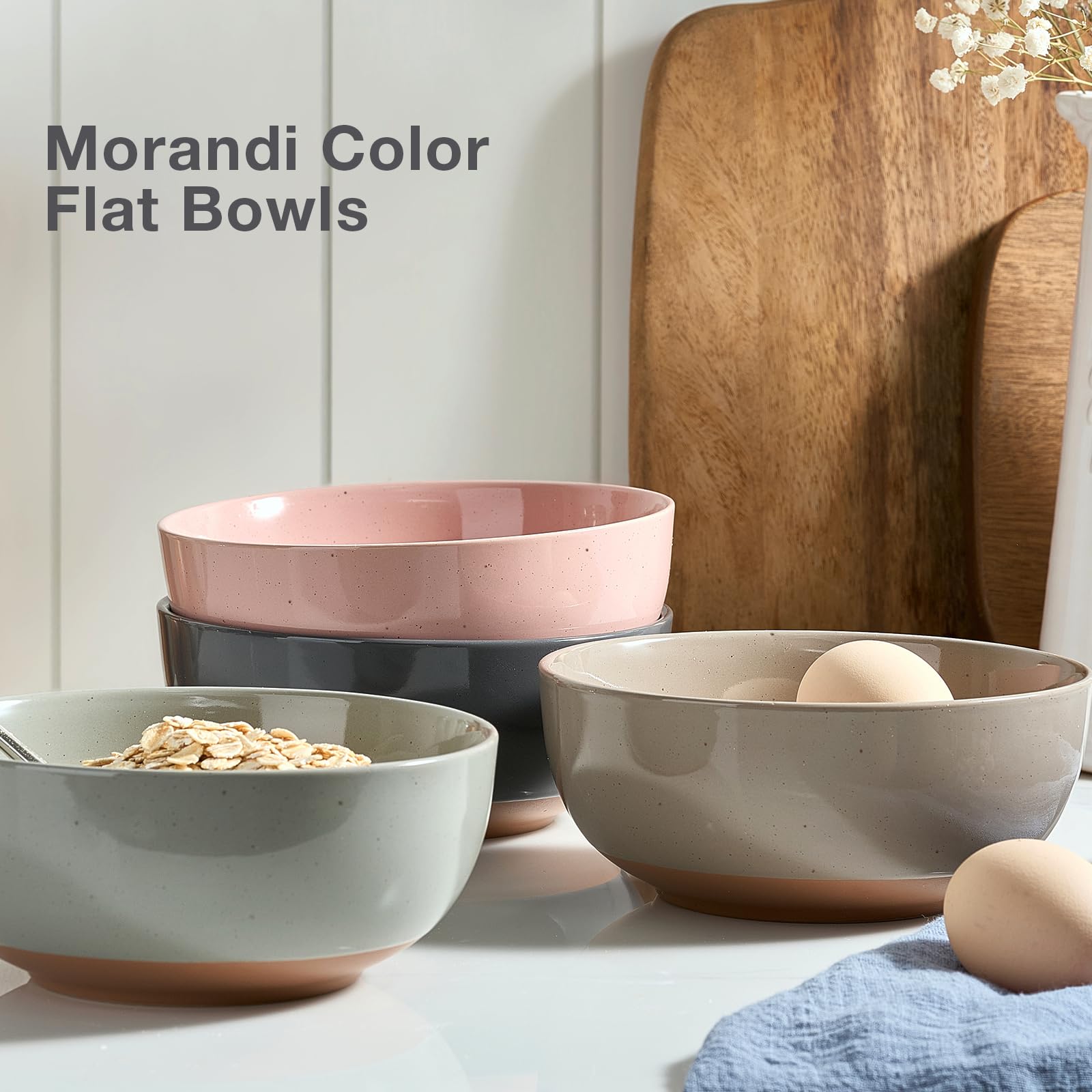 Morandi Color Large Ceramic Bowls Set of 4, 30 Ounce Cereal Bowls, Soup Bowls Set for Kitchen, Salad Oatmeal Bowls, Serving Bowls for Nut, Pasta, Soup, Ramen, Fruit, Dishwasher & Microwave Safe