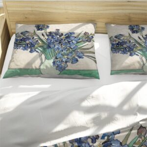 RIVINE Impressionism Style Duvet Cover Set 3 Pieces Blooming Irises, 1890 Breathable Bedroom Bedding Set with 2 Pillow Shams 4 Ties Zipper Queen