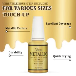 CIONIA Gold Metallic Acrylic Paint, Gold Leaf Touch-Up Paint for Wood, Metal, Arts & Crafts, Home & Wall Decor - Water-Based, Non-Toxic, Odorless, Non-Fading Formula for Long-Lasting Brilliance(1 Fl Oz,Antique Gold)