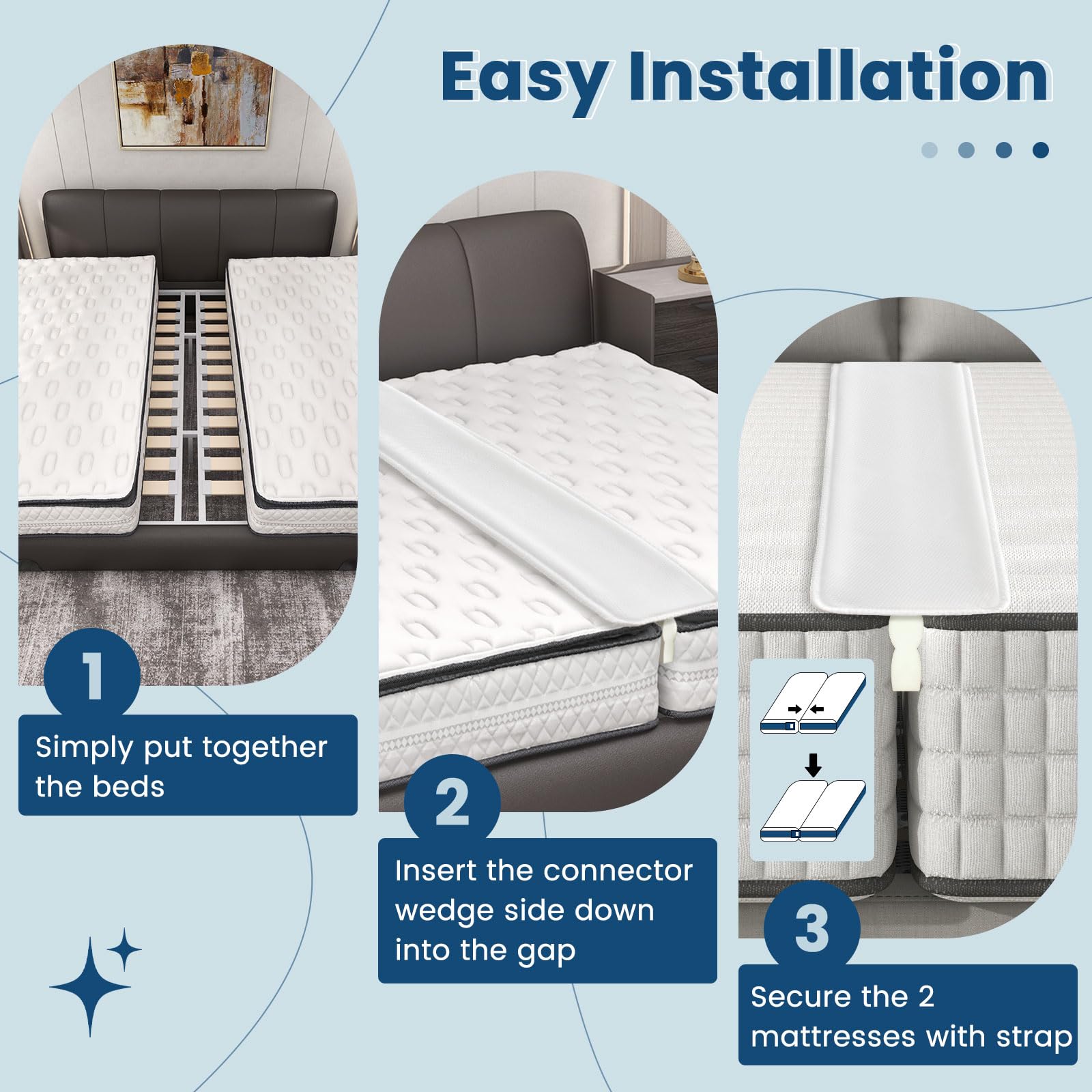 Giantex 10" Wide Bed Bridge Twin to King Converter Kit, Split King Gap Filler for Adjustable Bed, Twin Bed Connector King Maker, Mattress Connector with Strap for Guests Stayovers, Non-Slip Design