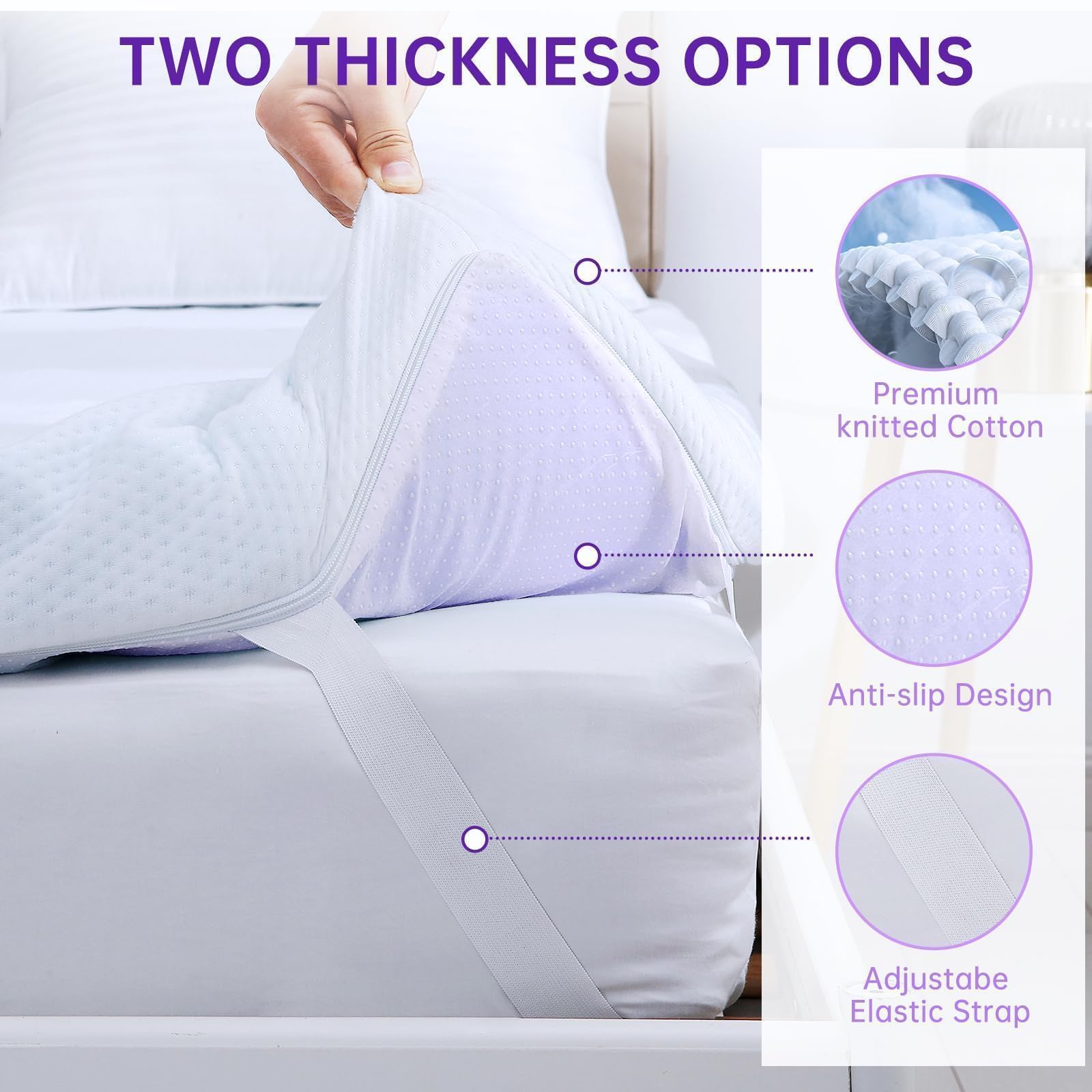 MUXHOMO 3 Inch 7-Zone King Mattress Topper, Egg Crate Foam Mattress Topper King Size for Back Pain, Cooling Gel Infused Mattress Pad, CertiPUR-US and Oeko-TEX Certification (76"×80", Lavender)