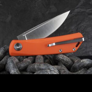 Real Steel Luna Lite Slipjoint Folding Pocket Knife - D2 Blade and G10 Handles - Perfect for Camping, Hiking, Daily Cutting Tasks - EDC Knife for Men Women - Orange/Blackwash