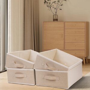 OVAKIA Foldable Storage Bins 4-Pack Fabric Closet Organizer With Handle Rectangle Storage Baskets For Bedrooms Closet Shelves Open-top Storage Boxes For Clothing Books Toys (Beige)