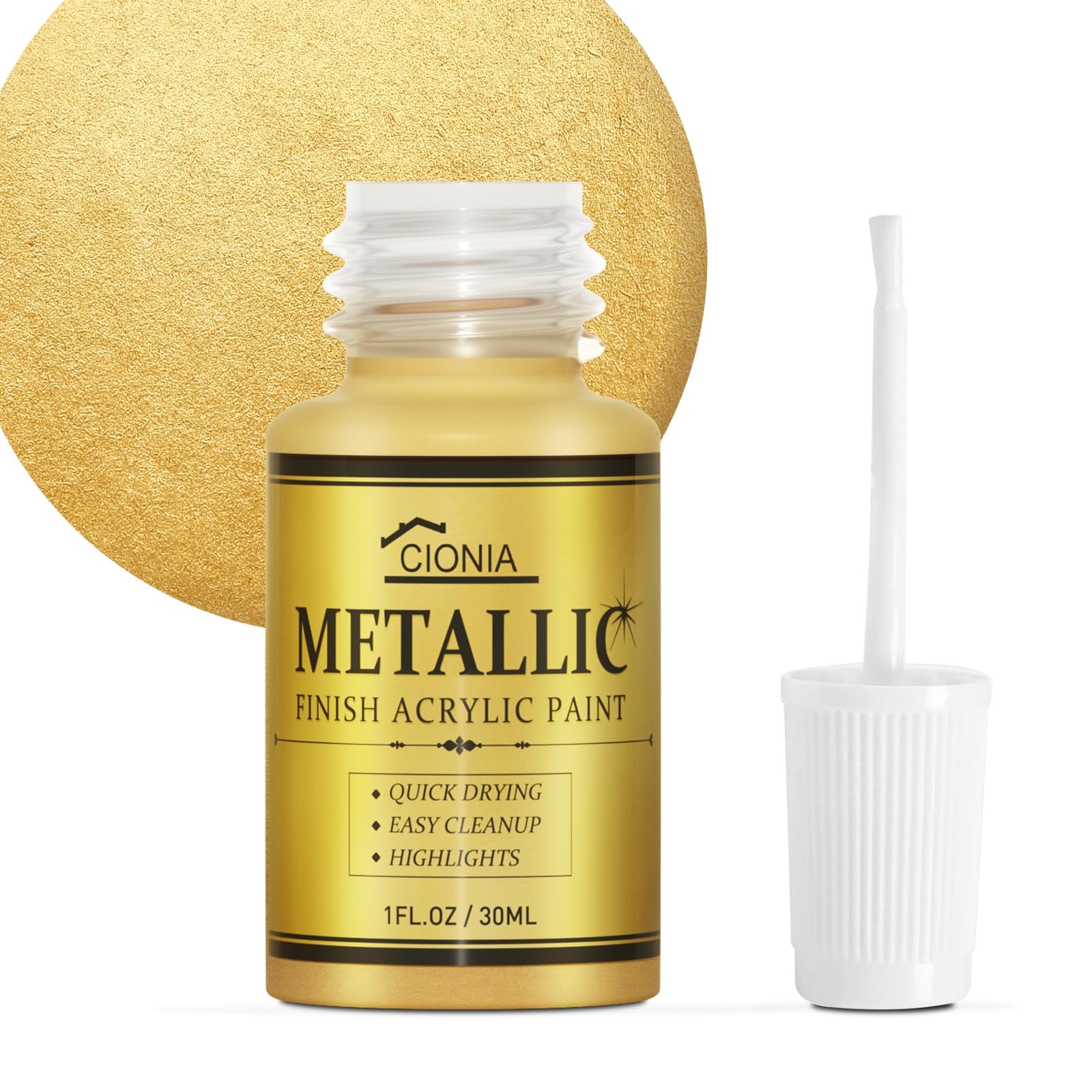 CIONIA Gold Metallic Acrylic Paint, Gold Leaf Touch-Up Paint for Wood, Metal, Arts & Crafts, Home & Wall Decor - Water-Based, Non-Toxic, Odorless, Non-Fading Formula for Long-Lasting Brilliance(1 Fl Oz,Antique Gold)