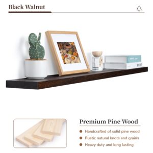 48 Inch Floating Wood Shelves, Rustic Dark Wood Shelves Set of 1, Long Floating Shelves, Dark Walnut Wood Shelves for Fireplace Living Room Bedroom - Dark Walnut