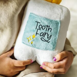 6" Tooth Fairy Pillow with Back Pocket - Soft Plush Stuffed Animal Toy for Kids, Boy or Girl - Squishable Holder