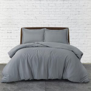 SereneSleep Grey Duvet Cover Set Full Size - Soft Brushed Microfiber Full Size Duvet Cover 3Pcs, Includes 1 Duvet Cover with 2 Pillow Sham Lightweight, Breathable, Easy Care (Full, Grey)