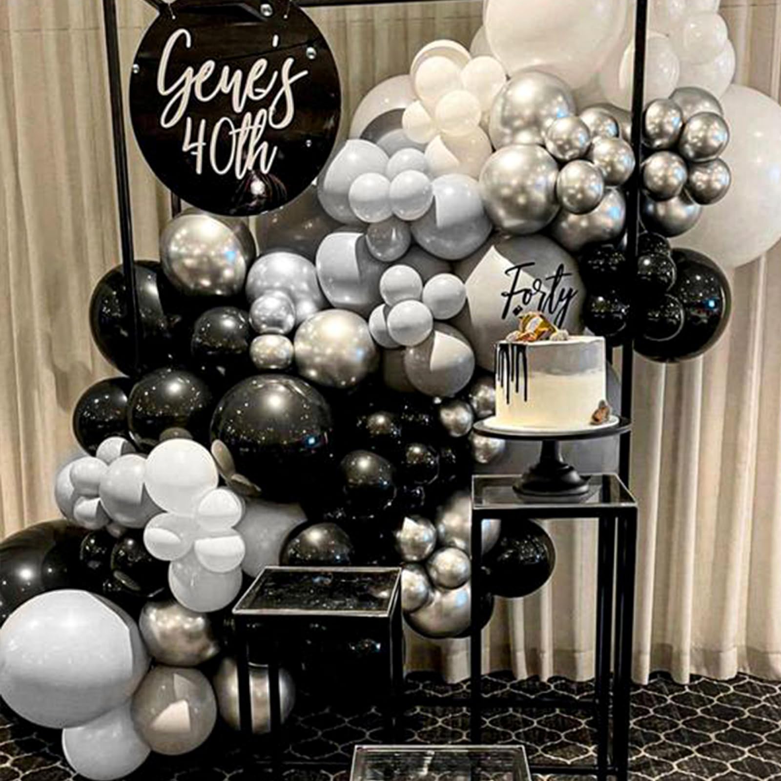 Black and Silver Balloon Arch Kit, 102Pcs Metallic Silver and Black Balloon Garland Kit Black Gray Party Balloons Grey Silver Latex Balloons for Birthday Party Baby Shower Wedding Bridal Shower