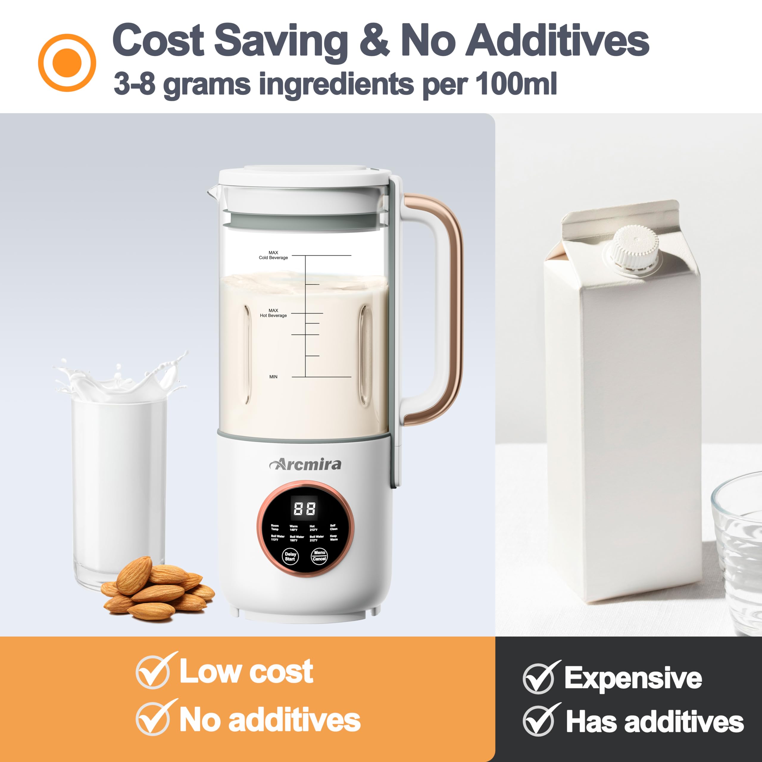 Automatic Nut Milk Maker, 35 oz(1000ml) Homemade Almond, Oat, Soy, Plant-Based Milk and Dairy Free Beverages, Almond Milk Maker with Delay Start/Keep Warm/Boil Water, Soy Milk Maker with Nut Milk Bag