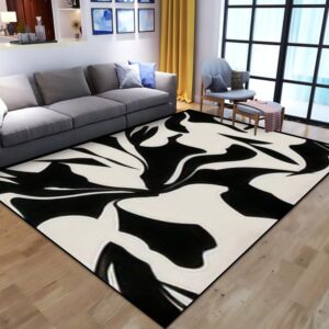 ENIGMEX Area Rug, Art Soft Non-Slip Rug, 6'x9' Rugs, Simple Abstract Contemporary Seamless Pattern Hand Drawn Flower Leaf Accent Carpet for Bedroom Living Room Hallway Outdoor Decor