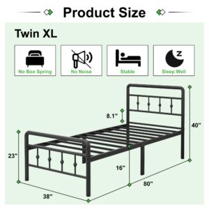 EMODA 16 Inch Twin XL Bed Frames with Headboard and Footboard, Heavy Duty XL Twin Metal Slats Support Mattress Foundation, No Box Spring Needed, Easy Assembly