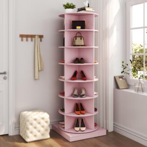 maotifeys rotating shoe rack tower, 7-tier spinning shoe rack, free standing 360° revolving shoe organizer can hold 28 pairs of shoes for entryway living room hallway (7-tier, pink)