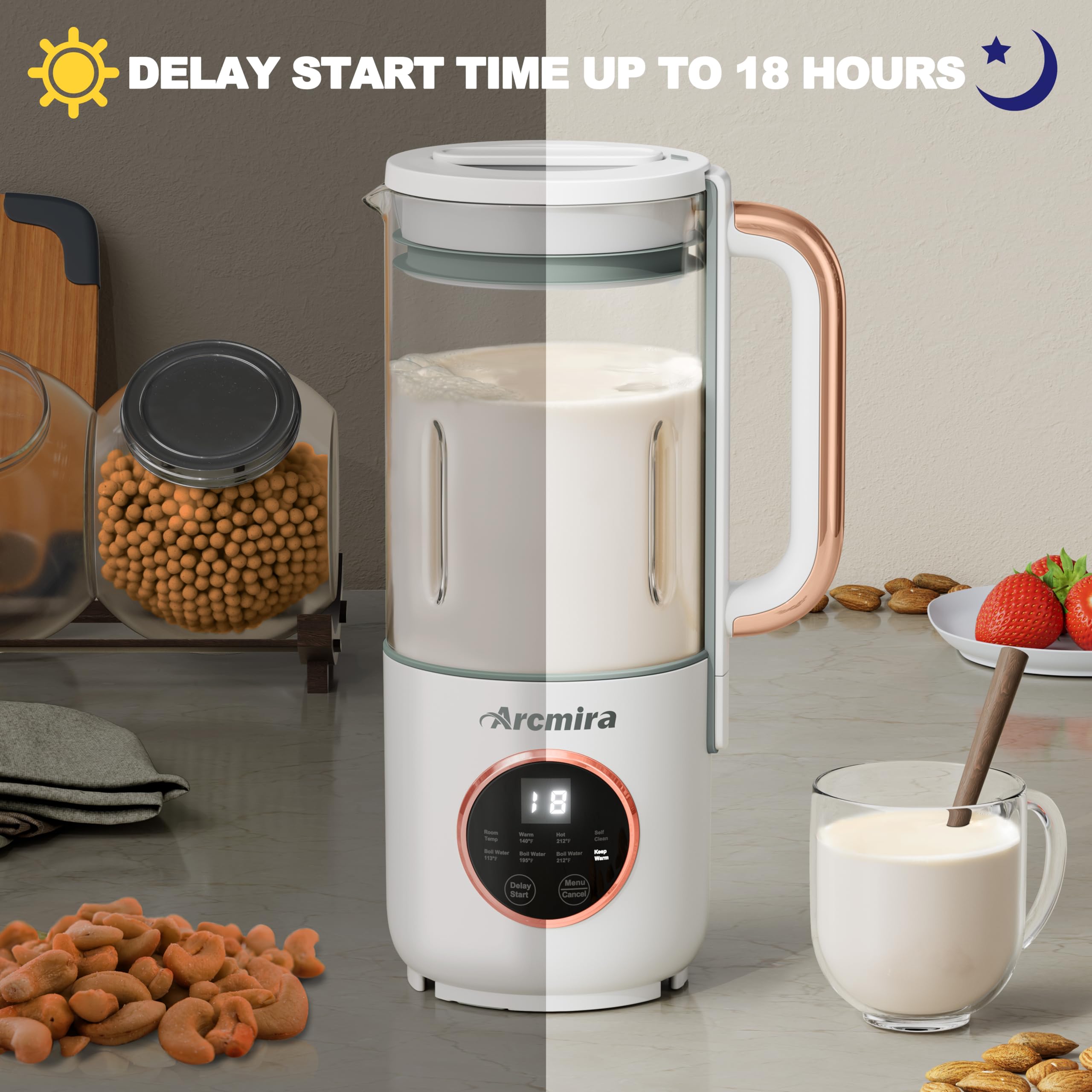 Automatic Nut Milk Maker, 35 oz(1000ml) Homemade Almond, Oat, Soy, Plant-Based Milk and Dairy Free Beverages, Almond Milk Maker with Delay Start/Keep Warm/Boil Water, Soy Milk Maker with Nut Milk Bag