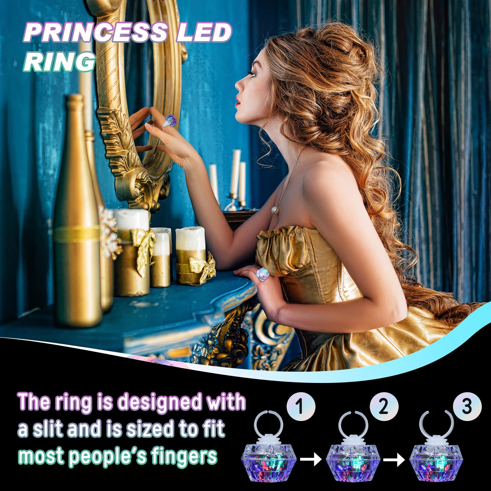 Hicarer 96 Pcs LED Light up Rings Flashing Diamond Rings Glow in The Dark Bachelorette Rings Bulk Finger Rings Toys for Birthday Weddings Bridal Shower Decorations Party Favors Supplies Boy Girl Gifts