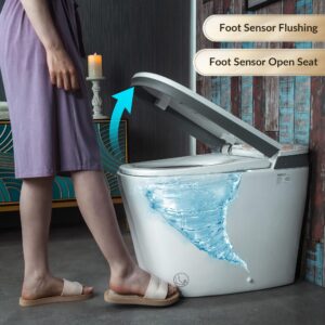 WOODBRIDGE B0931S Voice Control Smart Bidet Toilet with 1.28 GPF Dual Flush Auto Open & Close,Foot Sensor Flush,1000 Gram Map Flushing Score,LED Display,Chair Height Design and Cleaning Foam Dispenser