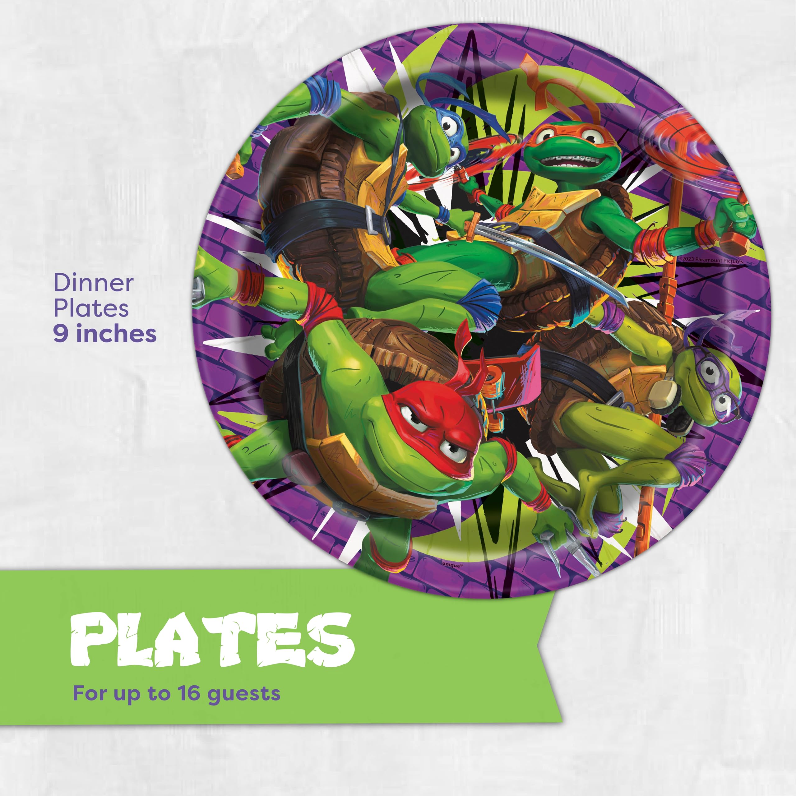 Teenage Mutant Ninja Turtle Party Decorations | 16 Plates & 16 Napkins | Officially Licensed | NInja Turtle Birthday Party Supplies | TMNT Mutant Mayhem Movie