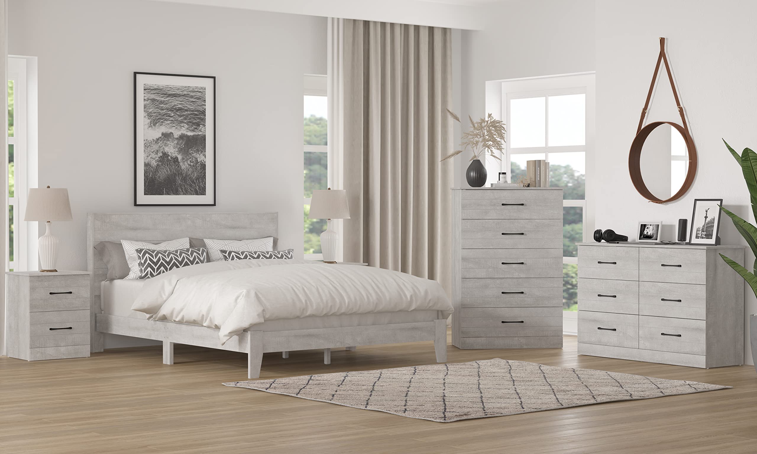 Galano Elis Wooden 6 Drawer Dresser for Bedroom with Interlock, Modern Storage Chest Dresser for Nursery and Children, Wide Closet for Kids Room, 47.2" W x 15.8" D x 31.5" H, Dusty Grey Oak