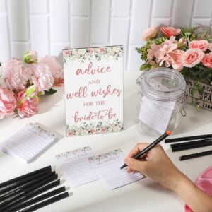 Sintuff 114 Pcs Bridal Shower Favors 1 Advice and Wishes Flowers Wooden Sign 100 Advice for The Bride Cards with 12 Fineliner Ink Pens and 1 PET Bottle Bridal Shower Games for Wedding Reception