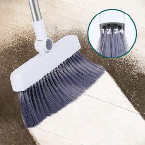 Broom and Dustpan Set, 3 in 1 Broom with Dustpan Combo Set Long Handle Dustpan and Broom for Sweeping Push Broom for Outdoor Brooms for Floor Bathroom and Kitchen